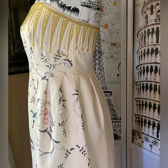 Żü Designer Botanics Runway Embroidered Top Midi Dress Strapless Gown - Picture 6 of 10